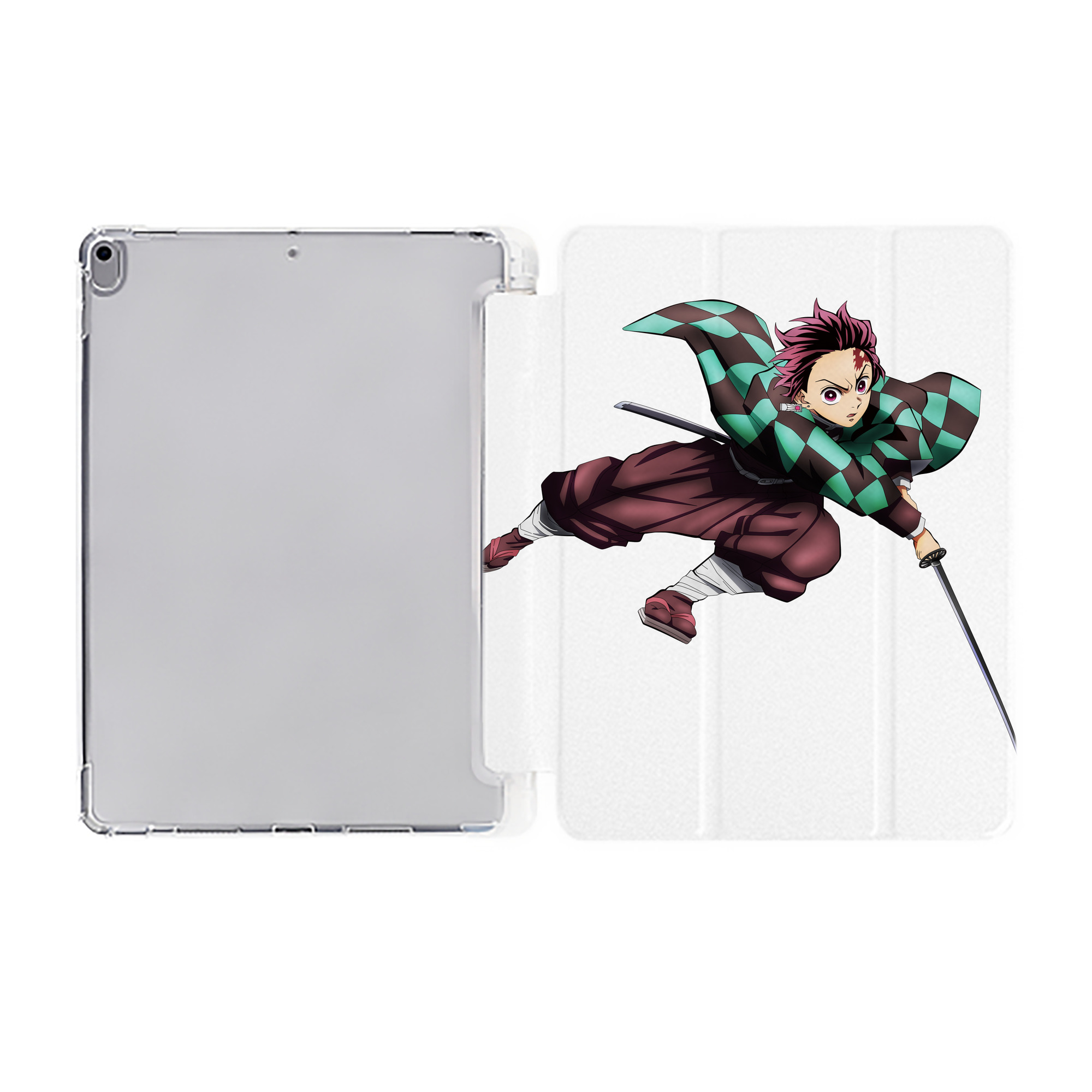 （画像用） 鬼滅の刃 竈門 炭治郎／かまど たんじろう Kamado Tanjirou IPad ケース ペン収納付き 三つ折りスタンド PUレザー×シリコン 対応機種9.5/10.5/10.9インチ